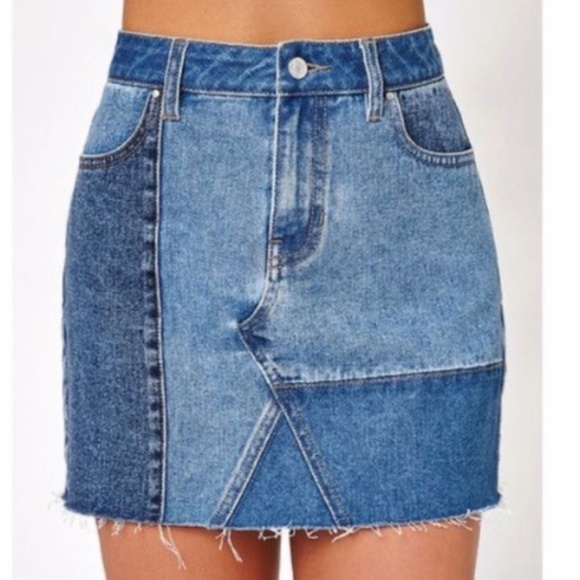 PacSun Dresses & Skirts - PACSUN Demin Jean Patchwork Skirt raw hem sz 25